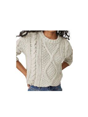 Free People Cutting Edge Cotton Cable Knit Sweater Cream Chunky Pullover